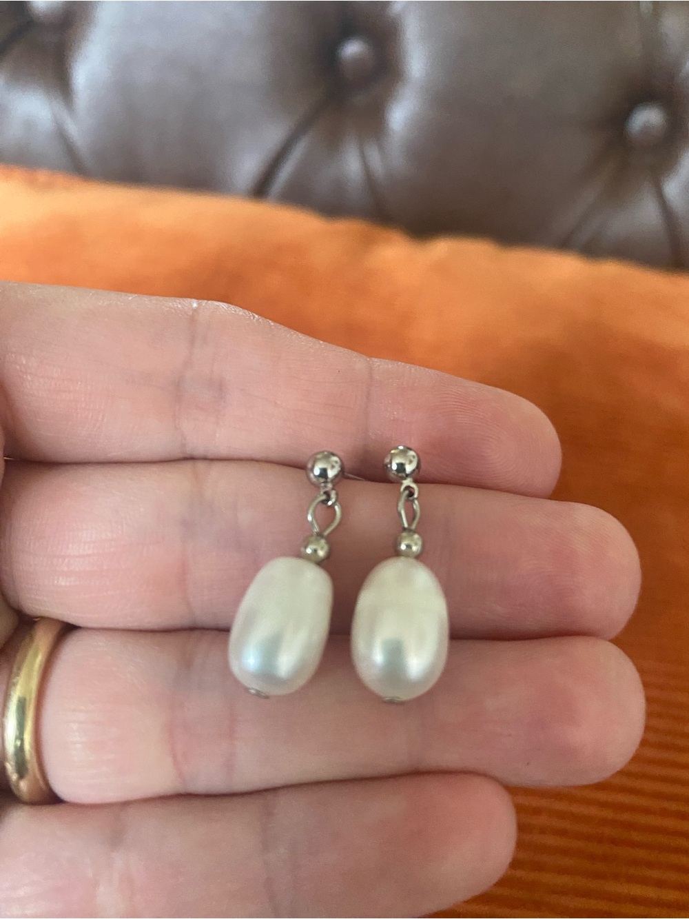 Vintage Pearl Immigration Dangle Earrings